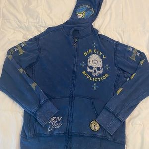 Affliction blue REVERSIBLE zip up. Size L